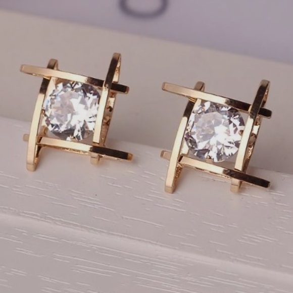 💛18K gold plated earrings round caged earrings stud earrings - Picture 4 of 4